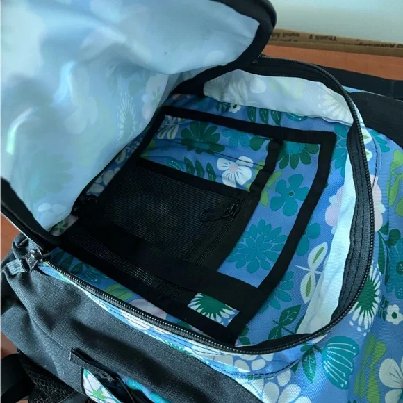 L.L.Bean Floral School Backpack Blue Green Book Bag Laptop Travel Bag - Picture 7 of 12